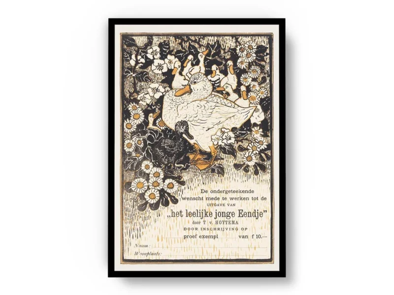 Arte Ilustración Japonesa Patos entre Margaritas