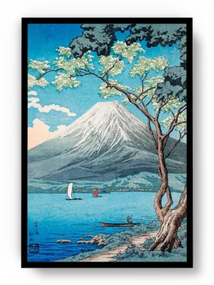 Arte Ilustración Japonesa Paisaje Árbol, Agua y Montaña