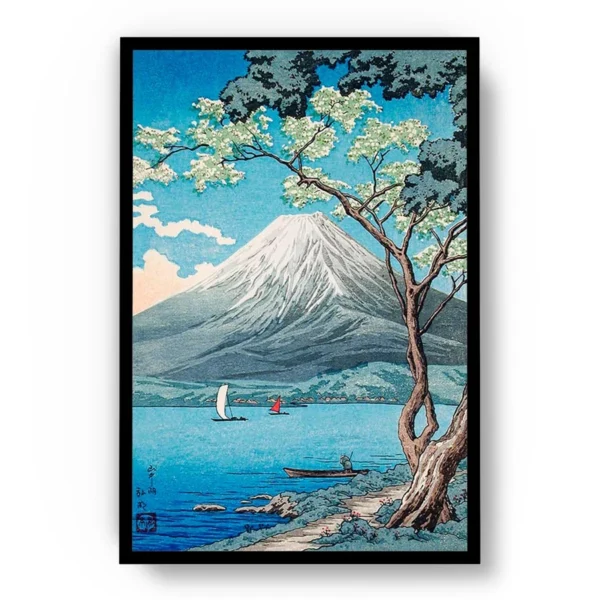 Arte Ilustración Japonesa Paisaje Árbol, Agua y Montaña