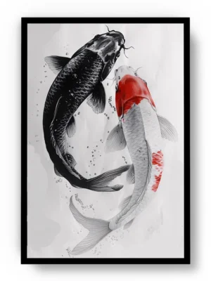 Arte Ilustración Japonesa Ying Yang de Pez Gato