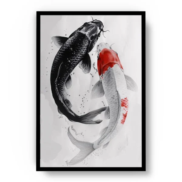 Arte Ilustración Japonesa Ying Yang de Pez Gato