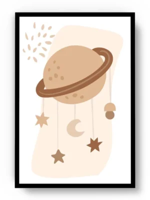 Póster Infantil Ilustración Planeta y Estrellas