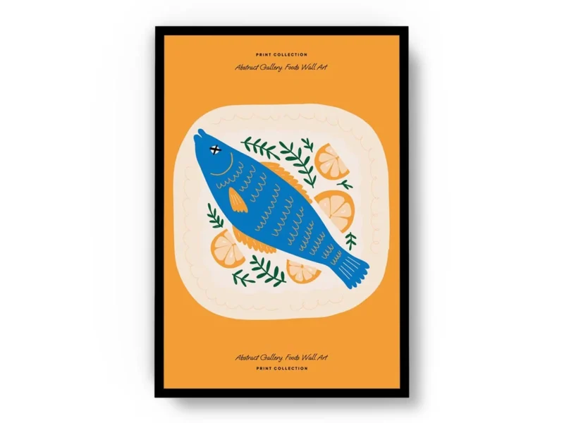 Póster Cocina Ilustración Plato de Pescado Azul con Limón