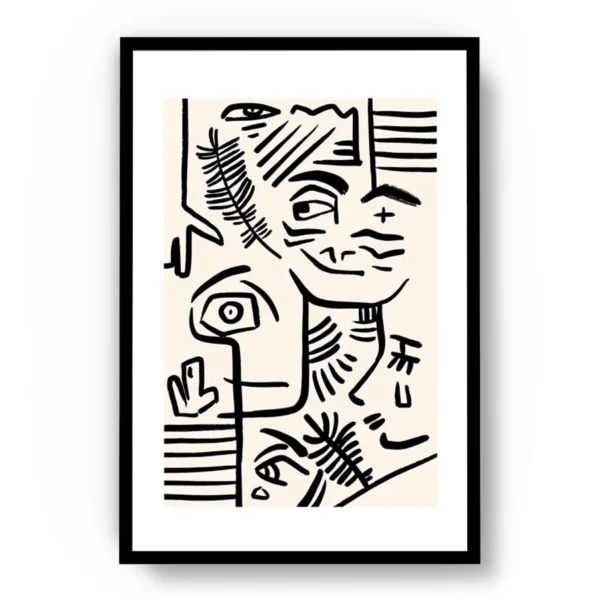 Arte Lineal Caras entre Objetos de Lineas Negras