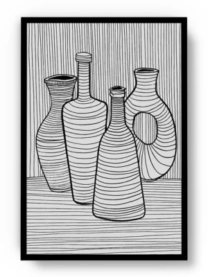 Arte Lineal Vasijas y Botellas Compuestas por Lineas Negras
