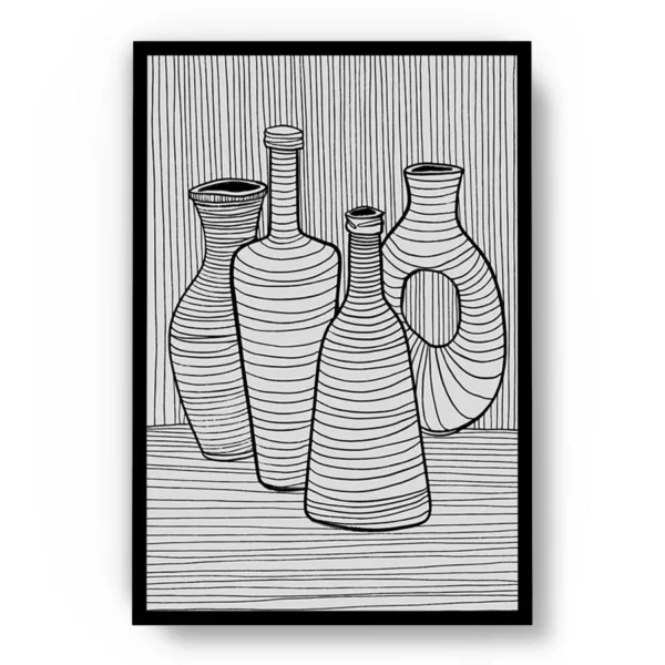 Arte Lineal Vasijas y Botellas Compuestas por Lineas Negras