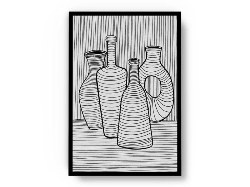 Arte Lineal Vasijas y Botellas Compuestas por Lineas Negras
