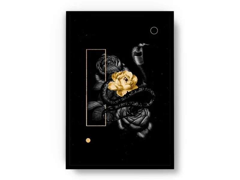 Arte Lujoso Rosa de Oro Abrazada por Serpiente