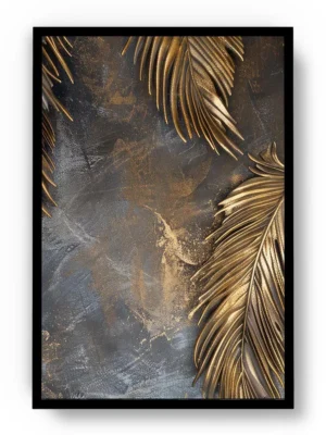 Arte Lujoso Hojas de Oro sobre Mármol Oscuro