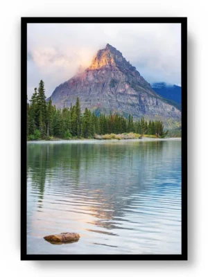 Póster Fotografía Paisaje Reflejo de Montaña con Bosque