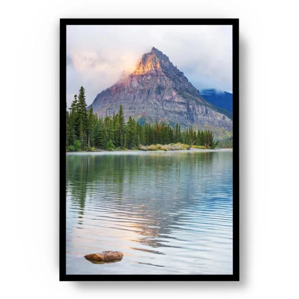 Póster Fotografía Paisaje Reflejo de Montaña con Bosque