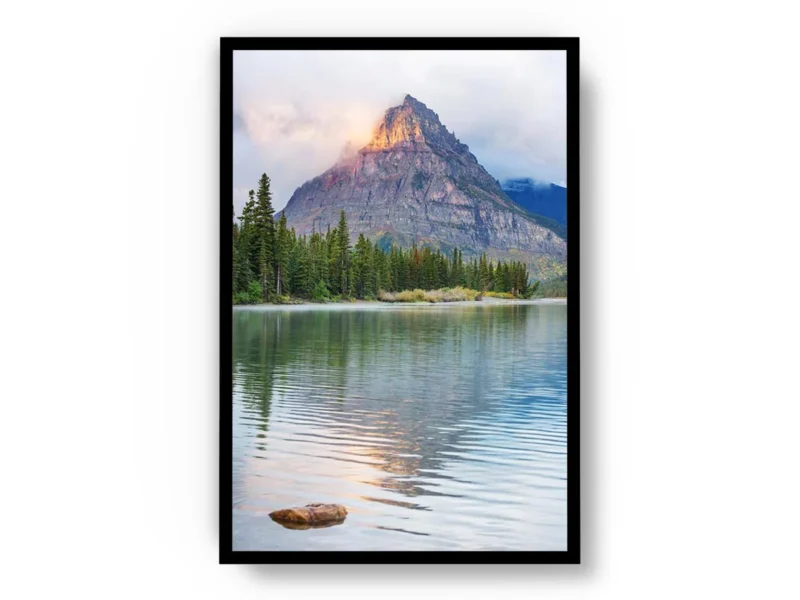 Póster Fotografía Paisaje Reflejo de Montaña con Bosque