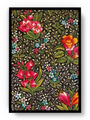 Póster Ilustración Patrones de Hojas entre Flores Rojas