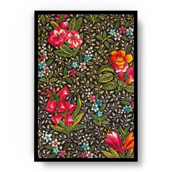 Póster Ilustración Patrones de Hojas entre Flores Rojas