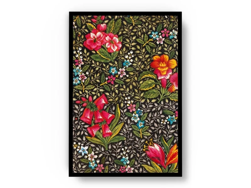 Póster Ilustración Patrones de Hojas entre Flores Rojas