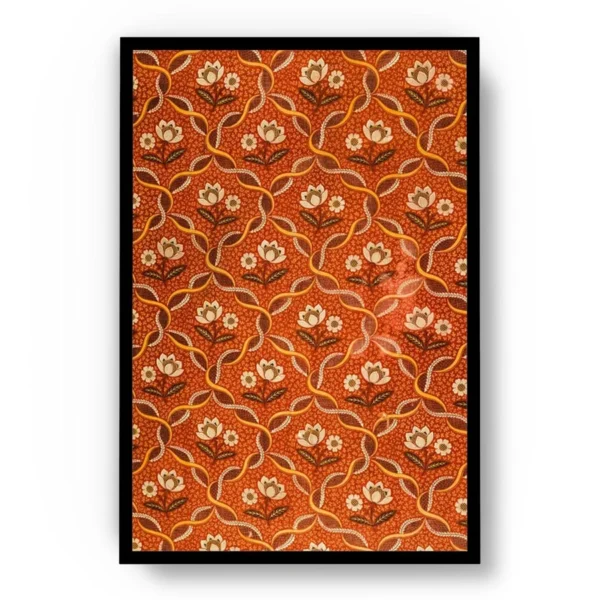 Póster Ilustración Patrones de Flores Blancas con Fondo Naranja