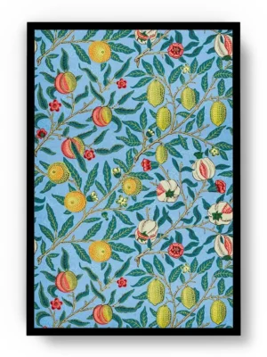 Póster Ilustración Patrones de Limones entre Flores Blancas y Rojas
