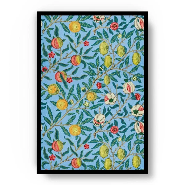Póster Ilustración Patrones de Limones entre Flores Blancas y Rojas