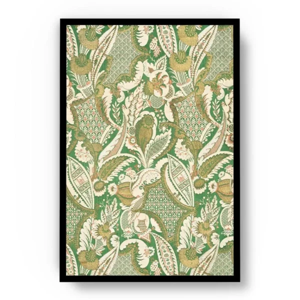 Póster Ilustración Patrones de Hojas y Flores Verdes