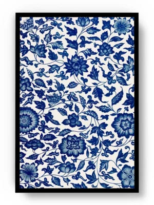 Póster Ilustración Patrones de Flores y Hojas Azules