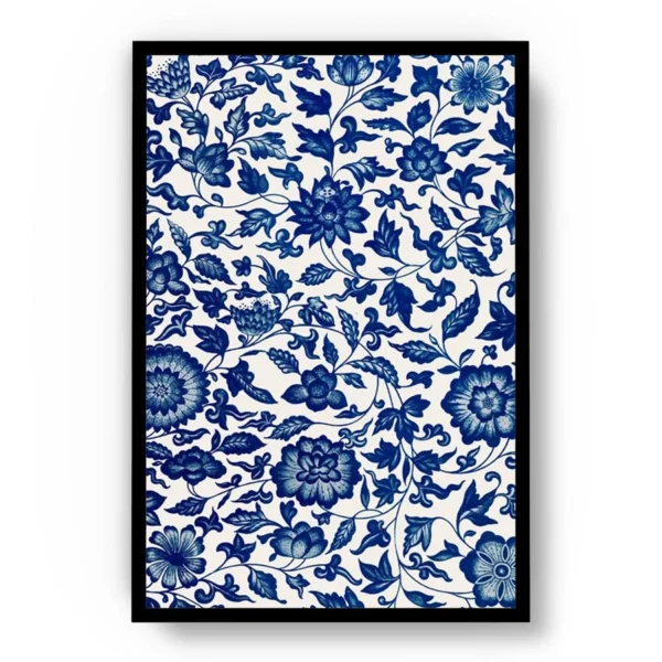 Póster Ilustración Patrones de Flores y Hojas Azules