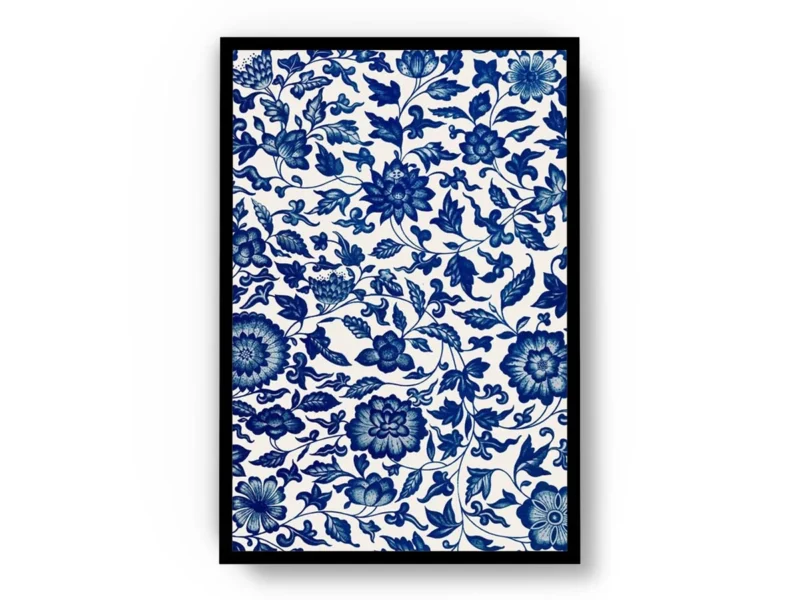 Póster Ilustración Patrones de Flores y Hojas Azules