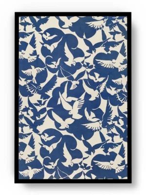 Póster Ilustración Patrones de Palomas en Blanco y Azul