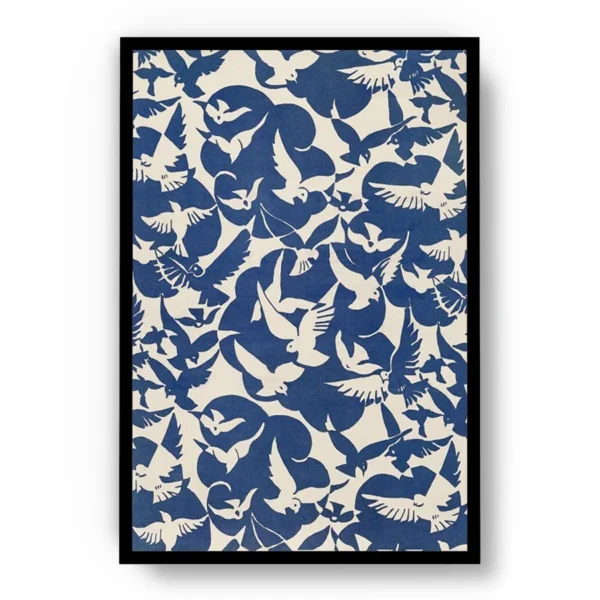 Póster Ilustración Patrones de Palomas en Blanco y Azul