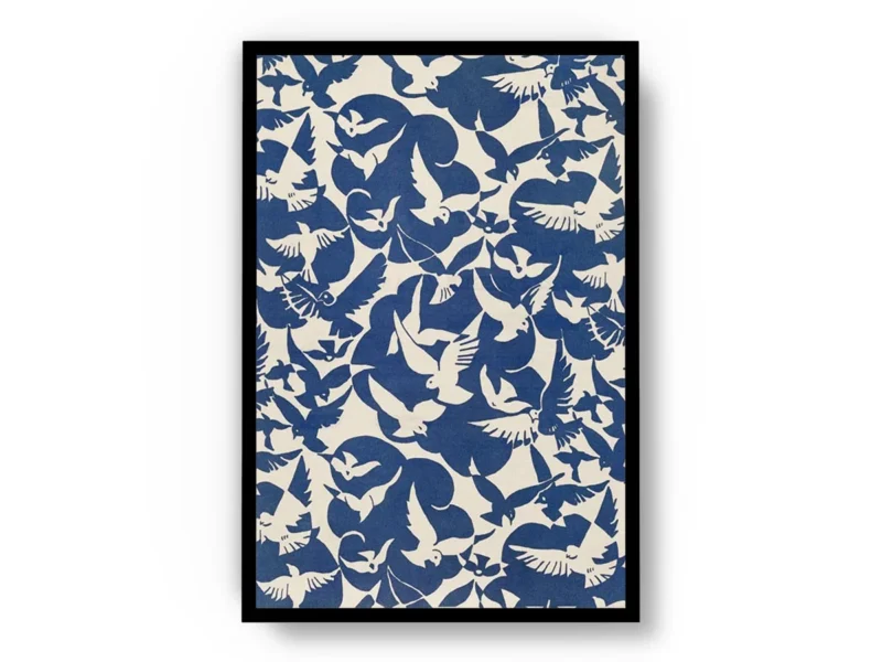 Póster Ilustración Patrones de Palomas en Blanco y Azul