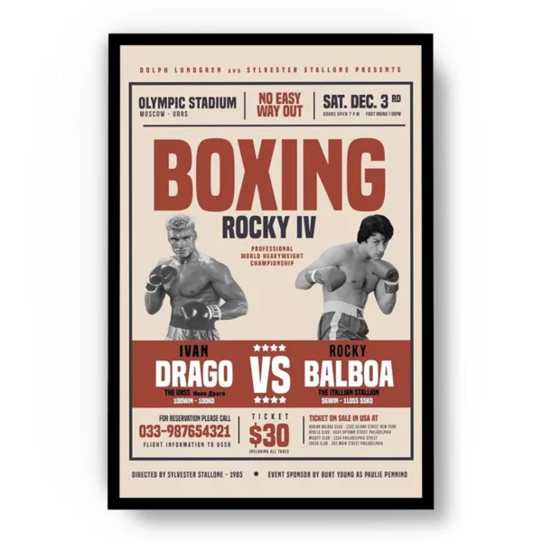 Póster Rocky 4 Evento Boxing Ivan Drago vs Rocky Balboa