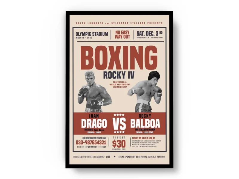 Póster Rocky 4 Evento Boxing Ivan Drago vs Rocky Balboa
