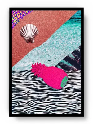 Póster Pop Art Ilustración Collage de Conchas y Texturas de Playa