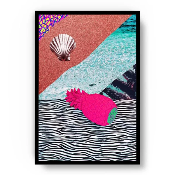 Póster Pop Art Ilustración Collage de Conchas y Texturas de Playa