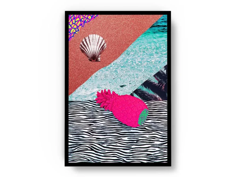 Póster Pop Art Ilustración Collage de Conchas y Texturas de Playa