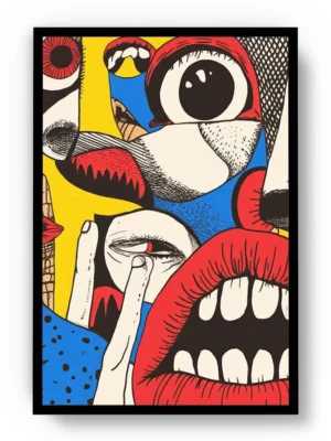 Póster Pop Art Ilustración Collage de Bocas y Ojos