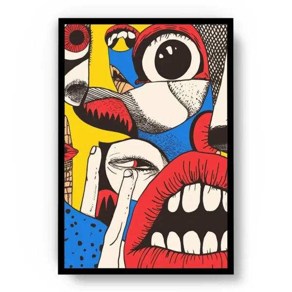 Póster Pop Art Ilustración Collage de Bocas y Ojos