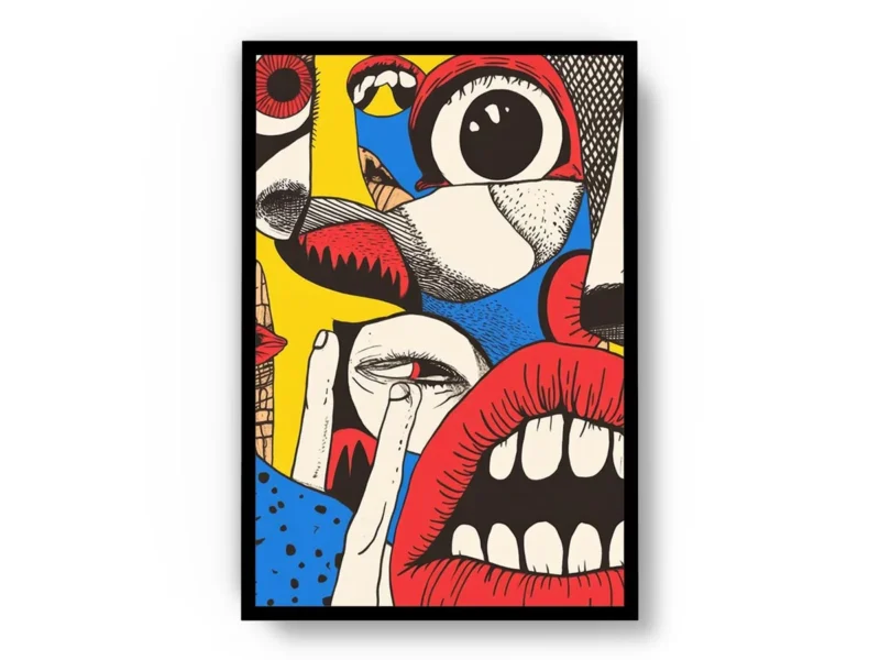 Póster Pop Art Ilustración Collage de Bocas y Ojos