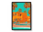 Póster Pop Art Casa Naranja con Piscina y Palmeras