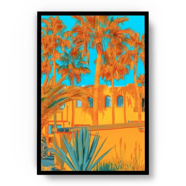 Póster Pop Art Casas Playeras Naranjas con Palmeras