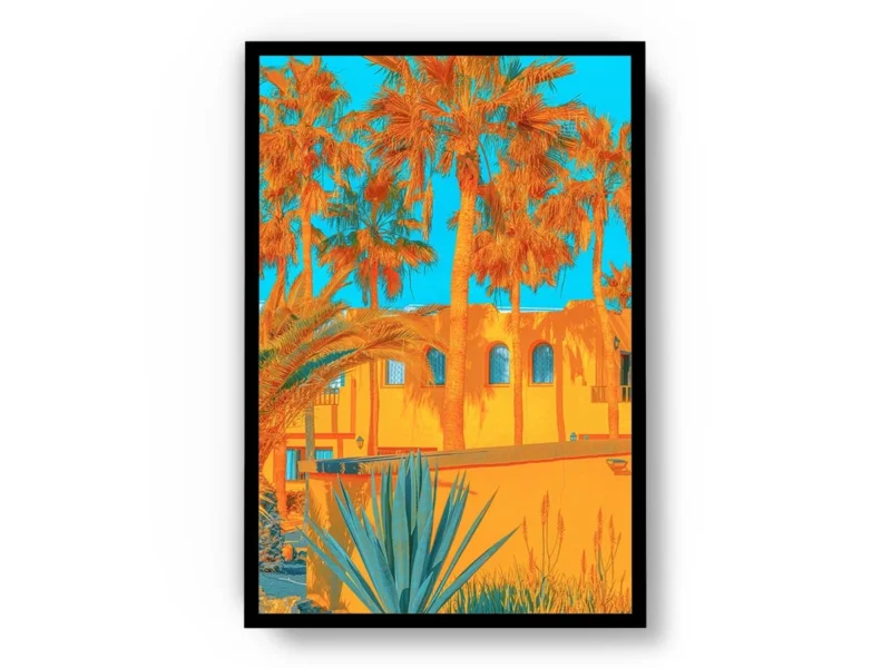 Póster Pop Art Casas Playeras Naranjas con Palmeras