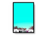 Póster Pop Art Cielo Turquesa con Casas Blancas y Palmeras
