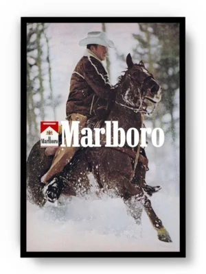 Póster Marlboro con Caballo y Jinete en la Nieve