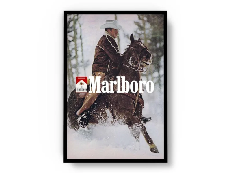Póster Marlboro con Caballo y Jinete en la Nieve