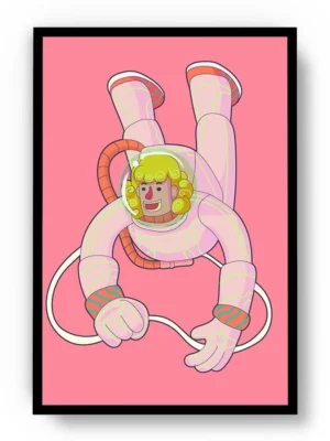 Poster Ilustración Minimalista Astronauta Rubio con Fondo Rosa