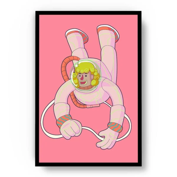 Poster Ilustración Minimalista Astronauta Rubio con Fondo Rosa