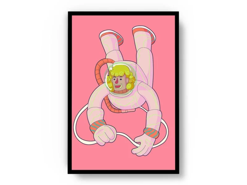 Poster Ilustración Minimalista Astronauta Rubio con Fondo Rosa