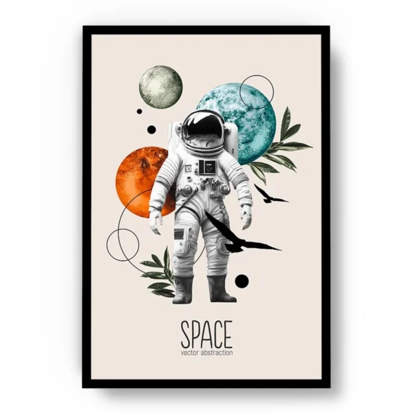 Poster Ilustración Minimalista Astronauta y Planetas con Hojas