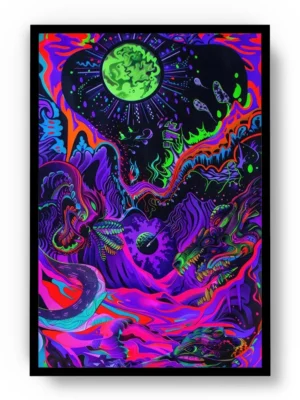 Póster Trippy Ilustración Criaturas del Vacío con Colores Neón
