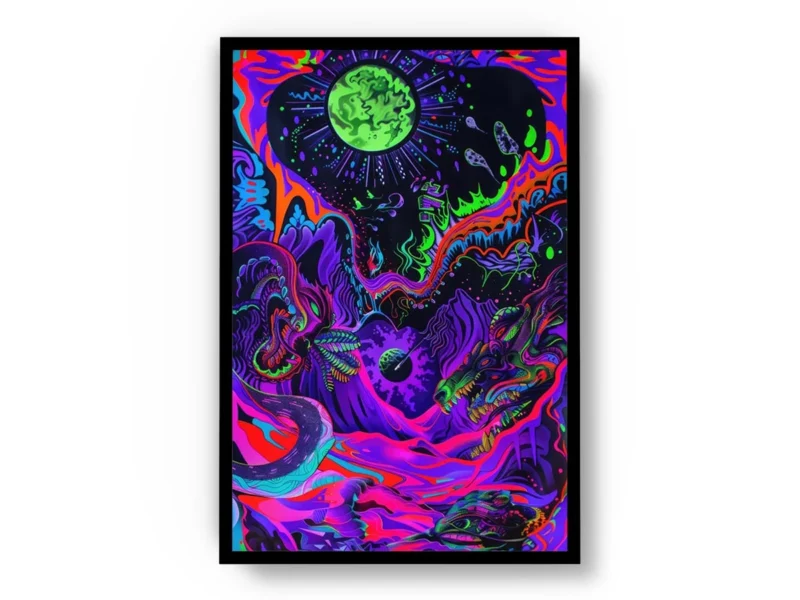 Póster Trippy Ilustración Criaturas del Vacío con Colores Neón