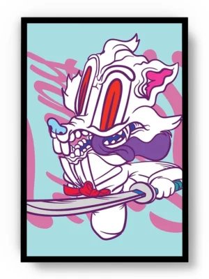 Póster Ilustración Vectorial Zorro Blanco Ninja